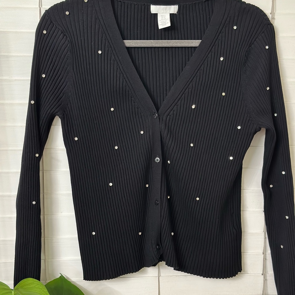 H&M Black Cardigan Sweater with Starry Embellishments